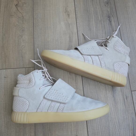 Adidas Tubular Invader Strap Cream Snake High Top Sneakers Men Sz 10.5 BB8943 - Picture 2 of 16